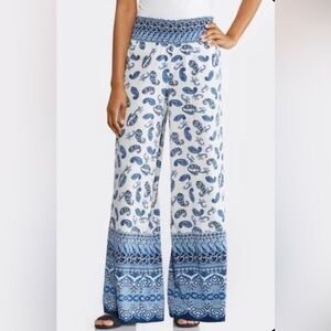 Women's Blue Paisley Wide-Leg Pants
